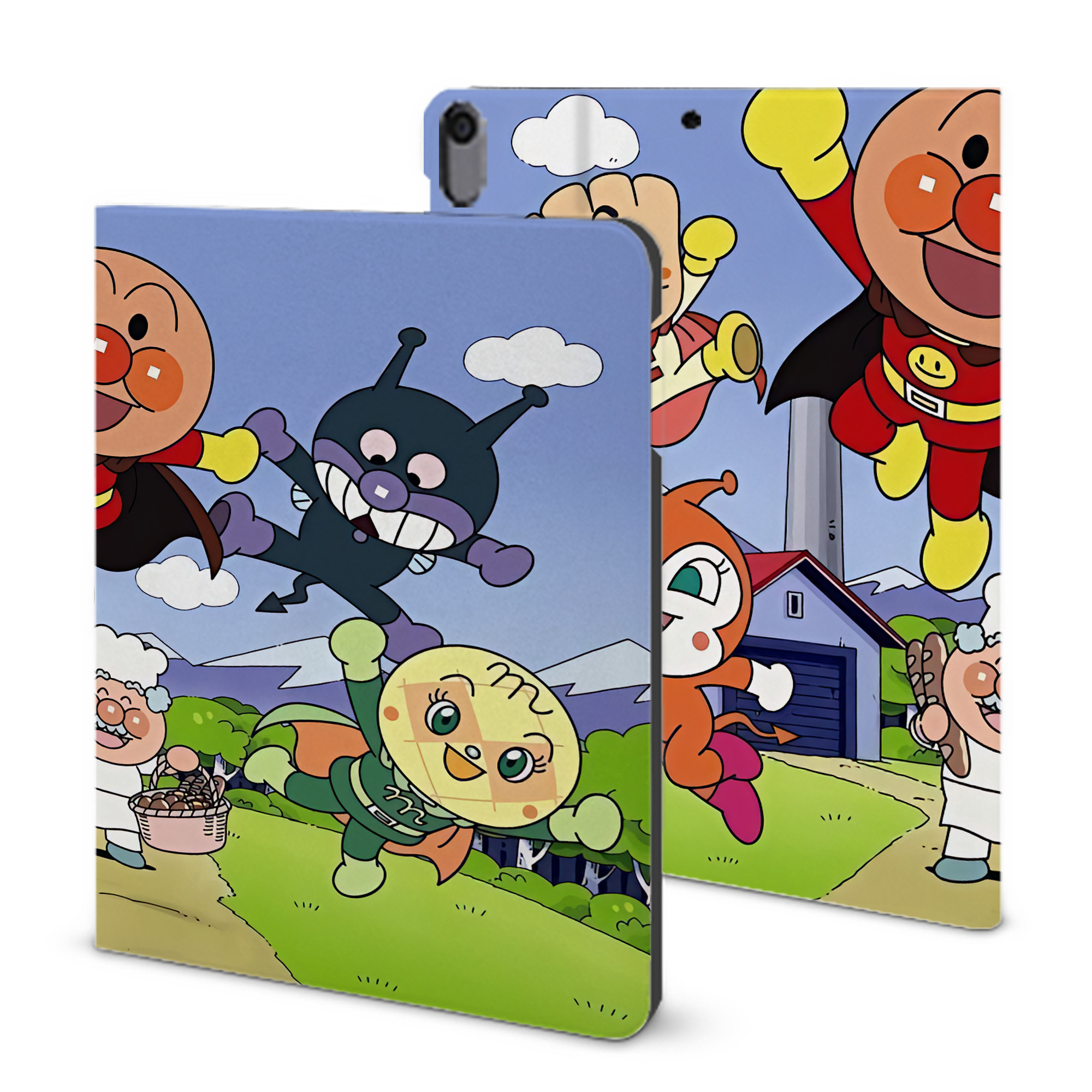 （画像用） アンパンマン Anpanman IPad ケース ブック型 PUレザー TPU 耐衝撃 軽量 薄型 ペン収納なし 全面保護 IPad 各モデル対応